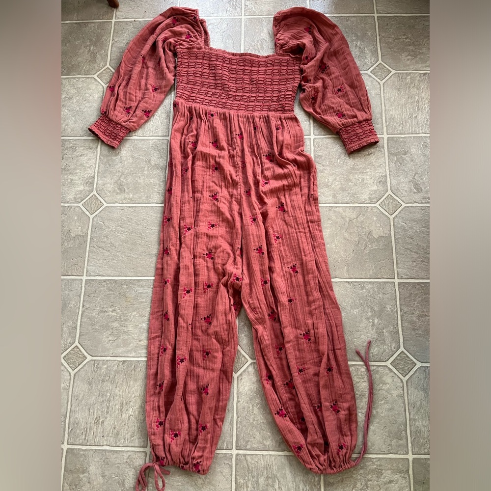 Free People Dahlia smocked wide leg jumpsuit